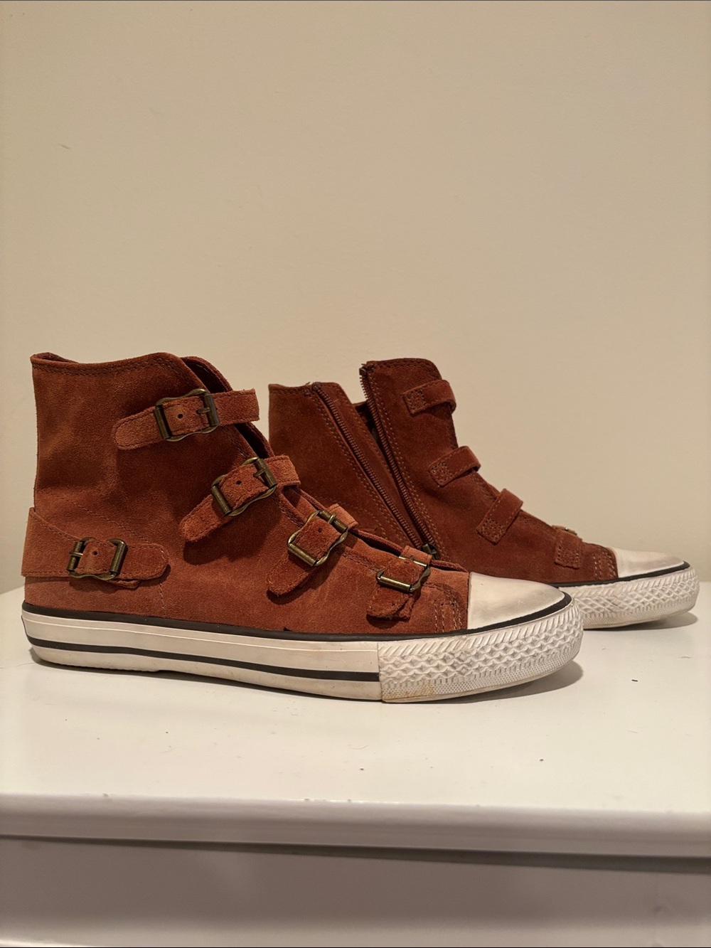 Ash Womens Brown Suede Buckle High-Top Sneakers
